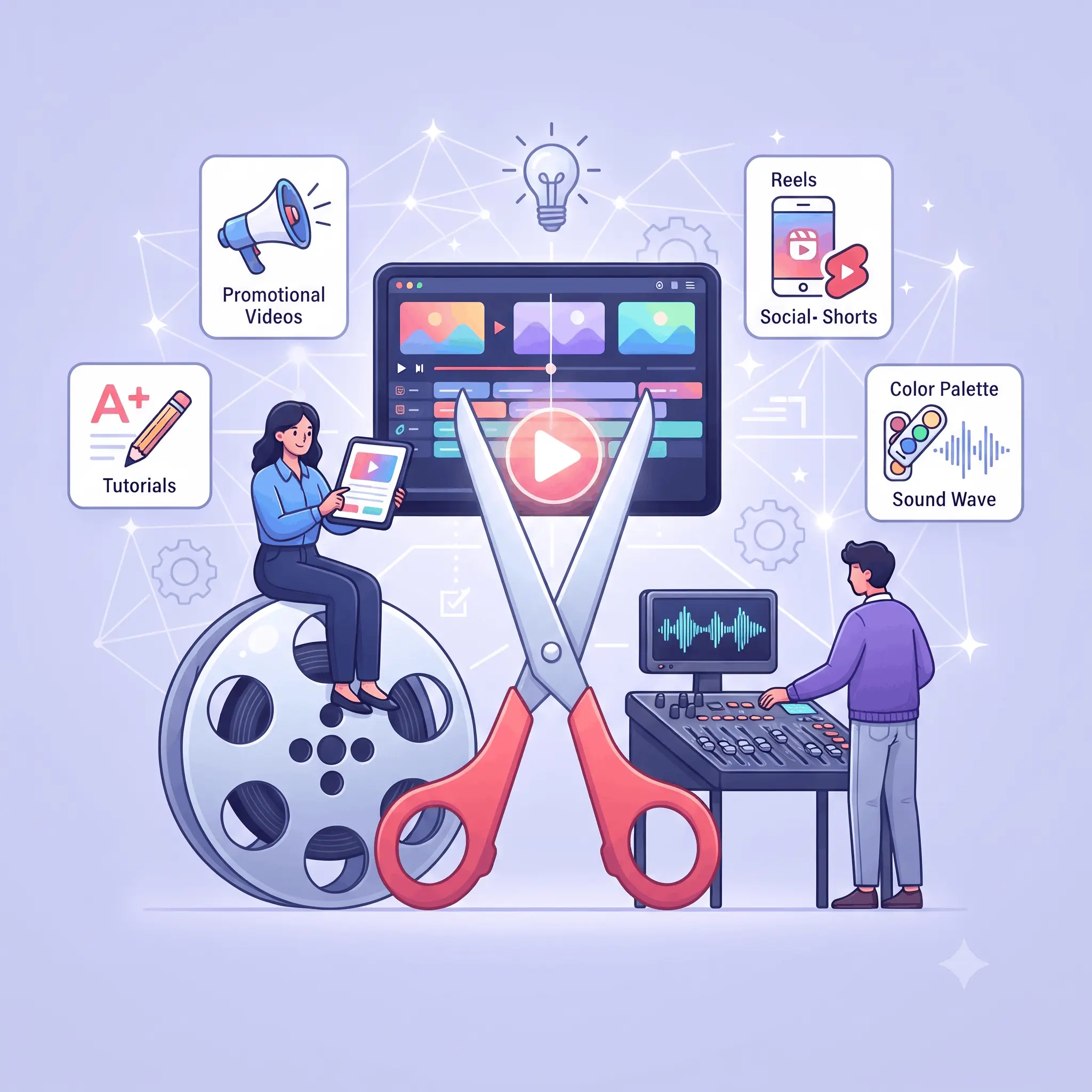 Video editing and film production illustration - Top Rated Web Design - Web Clinic Online